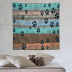 VUMIVI Dog Paw Print Tapestry Rustic Farmhouse Vintage Wood Paneling Home Decor Tapestry Wall Hanging for Living Room Bedroom Dorm Classroom Aesthetic Decor W60xL60in
