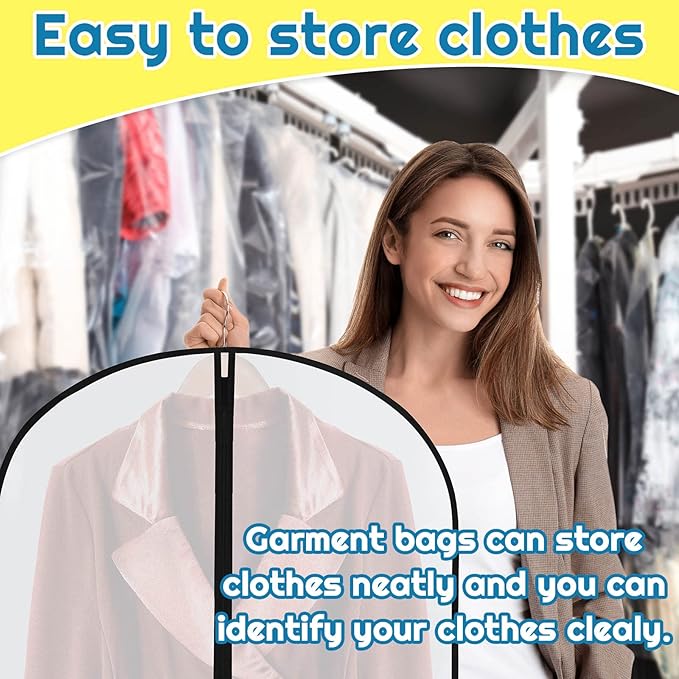 Amylove 40 Pack 60/40inch Garment Bags for Hanging Clothes with Zipper, Clear Garment Dress Covers PEVA Suit Protector for Closet Storage Travel Coat Gown Jacket Organizer(24 x 40 Inch)