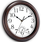 14 Inch Outdoor Wall Clock with Thermometers, Vintage Silent Wall Clocks Battery Operated, Retro Non-Ticking Clock Decorative for Living Room, Patio, Kitchen, Office, Bathroom, Bedroom(Bronze)