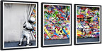 Novatique Banksy Canvas Wall Art Modern Street Wall Art Behind the Curtain Painting Framed Print Graffiti Art Wall Decor for Living Room Bedroom,16" x 24" x 3pcs