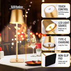 Retisee 12 Pack Cordless Table Lamp Portable Led Rechargeable Desk Lamp 3000mah Battery Operated 3 Color Stepless Dimming Waterproof Light Touch Control for Bedroom Restaurant Bars (Gold,Square Base)