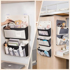 Over Door Storage Organizer, Multi-Pocket Hanging Organizer with Mesh Pockets, Wall Mount Storage Bags, Black and White (gray + white, 3-Tier*2PACK)