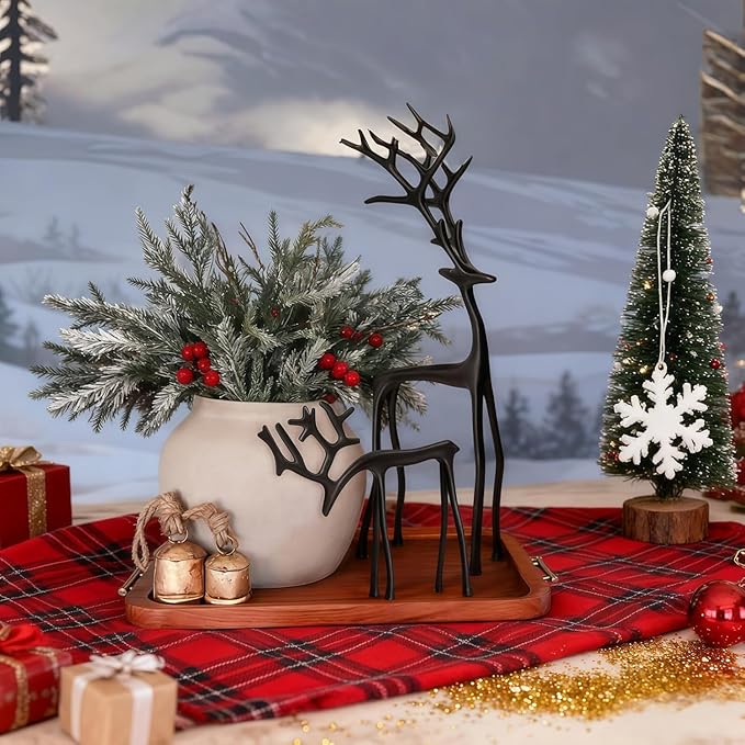 2026 New 2 Pcs Black Metal Reindeer, Black Metal Reindeer Christmas Decoration, European-Style Modern Aluminum Alloy Xmas Figurines, Indoor Holiday Statues for Mantel, Bedroom, Office Table (#AB)