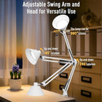 Led Desk Lamp for Home Office - Swing Arm Desk Lamp with Clamp - Architect Adjustable Gooseneck Table Lamp with 5 Color Modes & 10 Brightness for Reading Working Drafting (White)