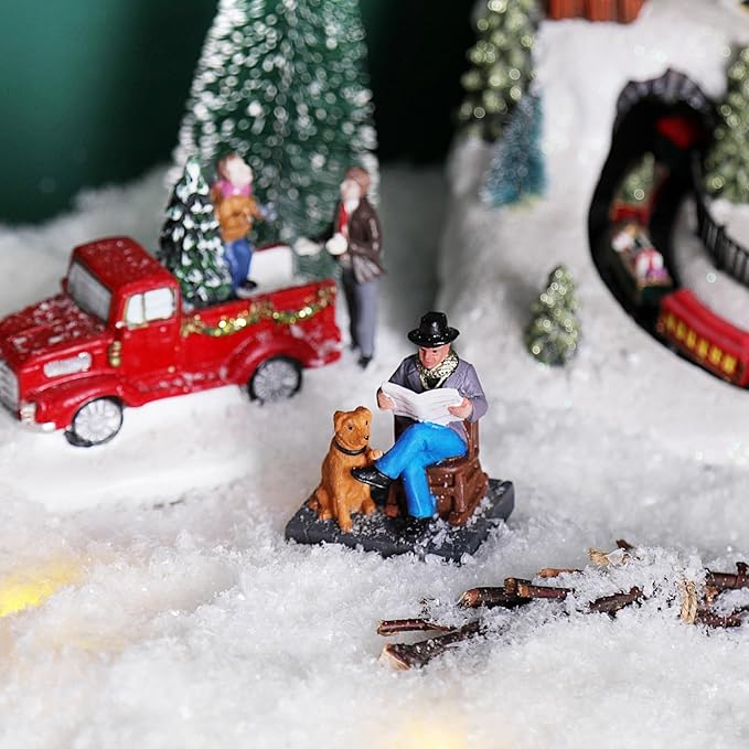 NINIPAPA Christmas Village Accessories Santa's Villages Sets for Christmas Decoration, Relaxed Day Man with Dog Reads Newspaper Santa Resin Christmas Ornaments