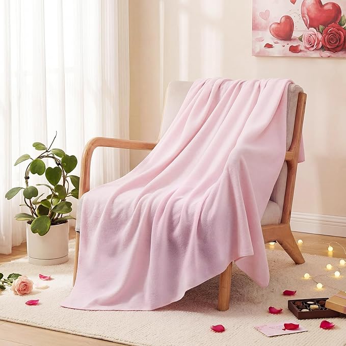 Shimeyao 24 Packs Fleece Throw Blanket Soft Warm Lightweight Fleece Blanket Cozy Throw Bulk for Bed Couch Sofa Home Office Wedding Gifts Suitable for Seasons, 50 x 60 Inches (Light Pink)