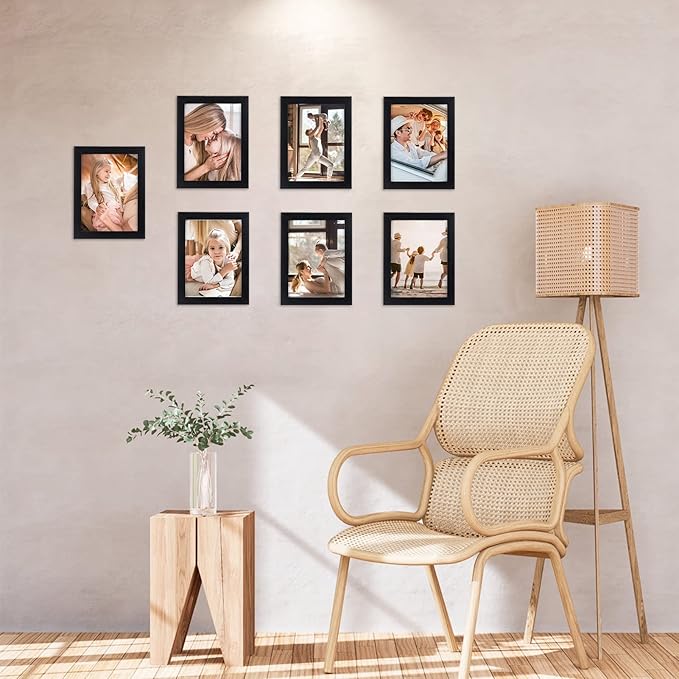 Giftgarden 6x8 Picture Frame 7 Pack, 6 by 8 Black Photo Frames Set for Wall or Tabletop Display