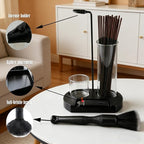 3-in-1 Incense Holder with Ash Catcher and Storage | Upgraded Glass Incense Burner Stick Holder with Lighter Slot & Bonus Cleaning Brush | for Meditation Yoga Spa Office Home Decor - Black