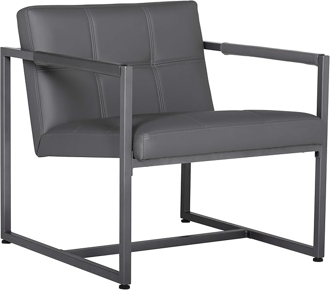 Studio Designs Home Modern Accent Chair Camber Mid-Century, Pewter Grey Metal Frame & Smoke Bonded Leather