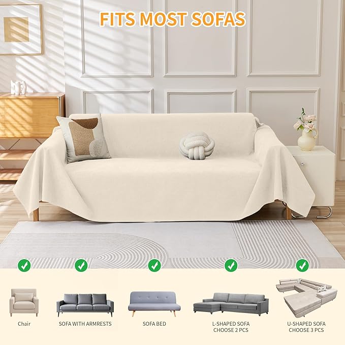 Deep Dream Cat-Scratch Resistant Couch Cover, Waterproof Sofa Cover for 3 Cushion Couch Washable, Pet Friendly Couch Protectors Anti Slip Thickened Sofa Slipcovers for Dogs Pets, 71" x 150", Beige
