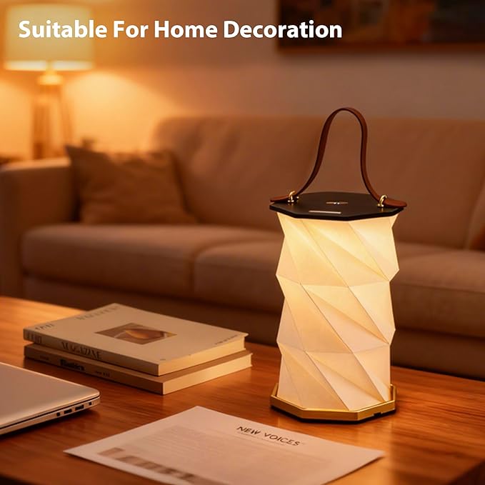 Portable Foldable Table Lamp with USB Rechargeable Battery, 3-Level Dimmable Touch Control Night Light, Folding Paper Lantern Light for Home Office Bedroom Reading (Black)