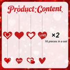 16 Pack Valentines Hanging Decorations, Glitter Valentine Hanging Hearts, Valentine Heart Ornaments for Valentines Day Party Supplies Decorations