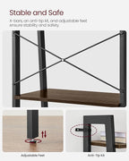 VASAGLE Ladder Shelf, 4-Tier Bookshelf, Storage Rack, Bookcase with Steel Frame, for Living Room, Home Office, Kitchen, Bedroom, Industrial Style, Hickory Brown and Ink Black ULLS44BF