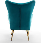 Modern Chic Mid-Century Velvet Accent Armchair for Living Room, Bedroom, or Home Office, Button-Tufted Wingback Design with Gold Flared Legs, Dark Teal