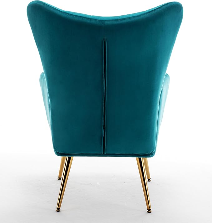 Modern Chic Mid-Century Velvet Accent Armchair for Living Room, Bedroom, or Home Office, Button-Tufted Wingback Design with Gold Flared Legs, Dark Teal