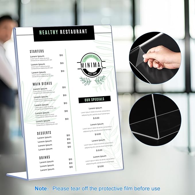 24 Pack Acrylic Sign Holder 8.5 x 11, Clear Plastic Display Stands for Tabletop, L-Shape Acrylic Stands for Flyers, Documents, Office, Restaurants, Vertical Sign Holder 8.5x11 for Desktop