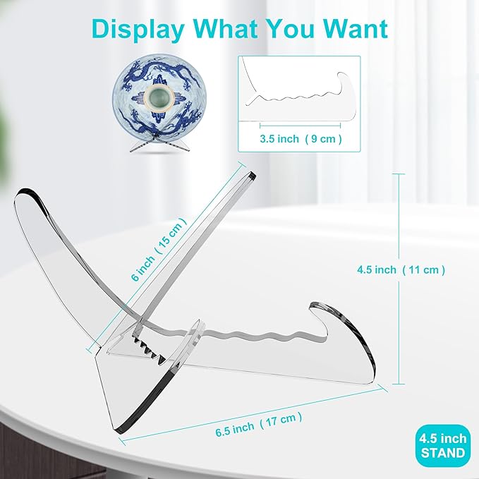 Boloyo "X Shape Acrylic Bowl Display Stand, 4.5 Inch 2PC Clear Acrylic Bowl Plate Platter Dish China Porcelain Display Holder Easel Base for Home Kitchen School Art Display