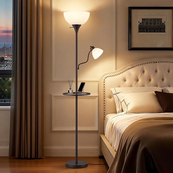 Luvkczc 72" Floor Lamp with Table, Adjustable Reading Lights, Modern Torchiere Floor Lamps for Living Room, Bedroom, Office, Brown【Bulb not Included】