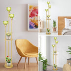 HMVPL MVPL Crystal Floor Lamp with Shelves,Floor Lamps for Living Room (Gold-Green Flower Shade, Glass)