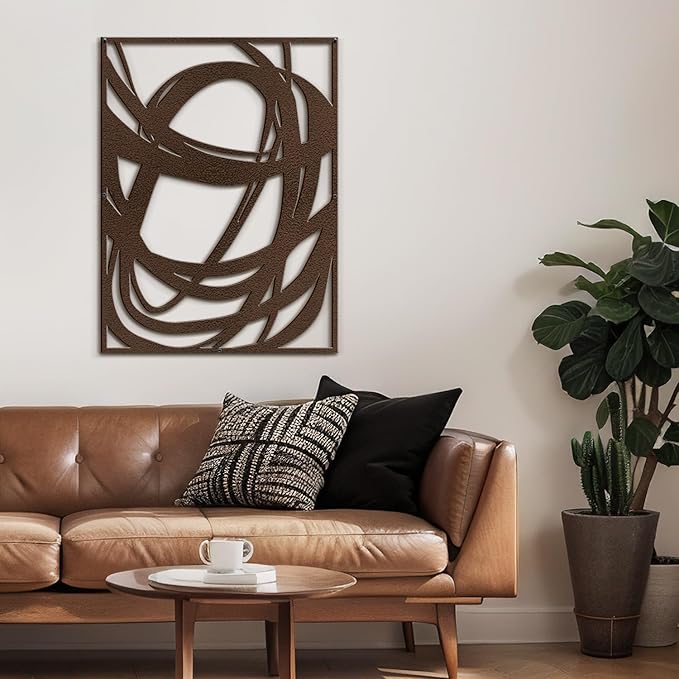 SIGNLEADER Metal Wall Art Decor Abstract Line Minimalist Modern Abstract Wall Sculpture Hangings Home Decoration for Living Room, Bedroom, Bathroom, Kitchen, Outdoor - 30" Bronze