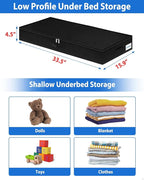 Under Bed Storage Containers, Low Profile Underbed Storage Bin 4.5 Inches Tall Clothes Storage Organizer With Rigid Side & Bottom, Shallow Thin Under Couch Dresser Storage Dorm With Lid - 2Pcs Black