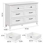 GarveeHome 6 Dresser for Bedroom, 47 in Wide Drawer Dresser with Storage Freestanding, Wooden Closet Storage Chest for Living Room, Bedroom, Entryway, Ash White