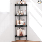 Nieifi Corner Shower Caddy Stand-4 Tier Rustproof Anodized Aluminum Standing Shower Organizer-Shower Caddy Corner-Dual Stability to Anti-Shaking-Height-Adjustable Legs for Uneven Surfaces-Black