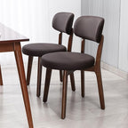 Yilaywain Mid-Century Modern Dining Chairs with Rubberwood Frame, Black Faux Leather Upholstered, 250 LBS Weight Capacity, Anti-Slip Protectors (Brown)