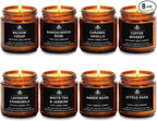 8 Pack Soy Wax Scented Candle Set - Lavender Chamomile, Citrus Sage, Amber Musk, Balsam Cedar, Coffee Whiskey - Long Lasting Aromatherapy Candles, Unisex Home & Gift Set