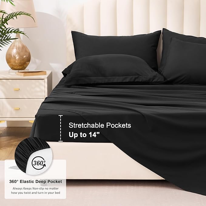 Love's cabin King Size Comforter Set Ash Black, 7 Pieces King Bed in a Bag, All Season Bedding Sets with 1 Comforter, 1 Flat Sheet, 1 Fitted Sheet, 2 Pillowcase and 2 Pillow Sham