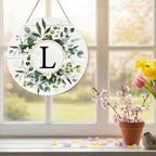 Smile Monogram Letter L Wreaths Wooden Welcome Sign, Family Last Name Initial Front Door Wall Decoration, Floral Spring Summer Porch Rustic Home Kitchen Decor