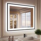 ISKM Framed LED Mirror for Bathroom 40"x32", Dimmable LED Bathroom Mirror with Lights, Anti-Fog, Front and Backlit Lighted Mirror 3-Colors, Shatterproof, Memory Function