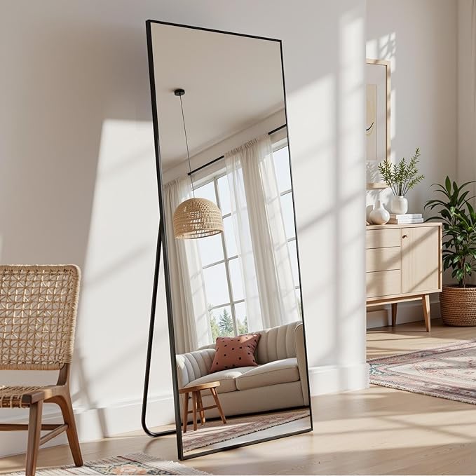 Full Length Mirror, 58"x18" Full Body Mirror, Oversized Floor Mirrors, Leaning Free Standing Mirrors, Hanging Mounted Large Mirrors for Bedroom Dressing Room, Cloakroom, Black