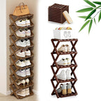 DDRIC 9-Tier No-Assembly Bamboo Rack, 2026 Upgraded Foldable Corner Shoe Rack, Space-Saving Organizer for Shoes, No-Tool Narrow Shelf for Entryway Closet Dorm (Brown,5-Tier)