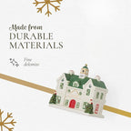 Spode Dolomite Christmas Collectible - Ceramic LED Lighted Miniature Christmas Village Set with Figural Decoration - Indoor Display