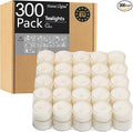Tealight Candles, Giant 100,200,300 Bulk Packs, 4-4.5 Hrs, White Unscented European Smokeless Tea Lights in Clear Plastic Cup for Shabbat, Weddings, Christmas, Home Decorative- 300 Pack