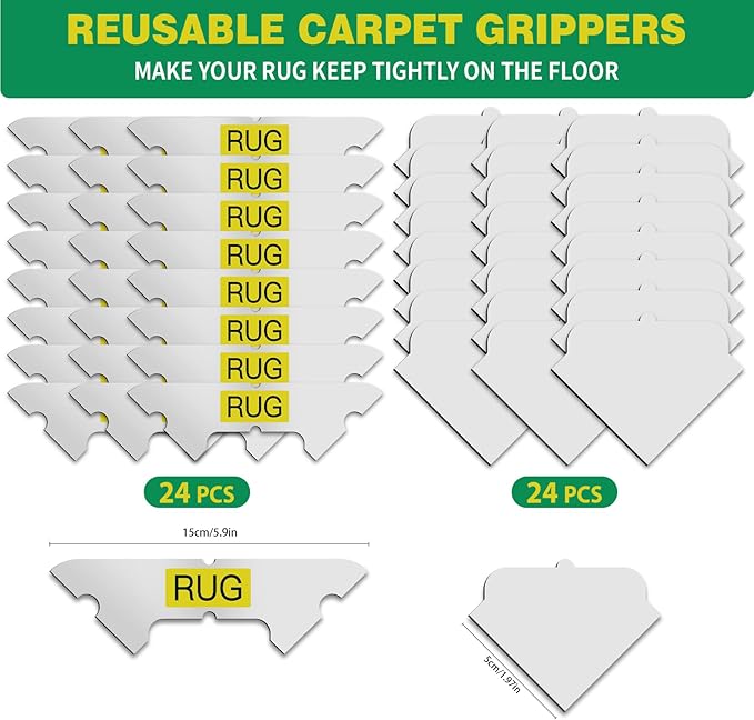 48 PCS Carpet Tape,Non Slip Carpet Pads for Area Rugs on Hardwood Floors,Laminate,Tile,LVP Floors,Reusable and Removable Rug Corner Pads with No Residue