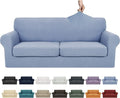 YEMYHOM Latest Checkered 3 Pieces Couch Covers for 2 Cushion Couch High Stretch Sofa Cover with 2 Extra Large Seat Cushion Covers Anti Slip Elastic Slipcovers (Light Blue), 71"-91"(2 Cushions)