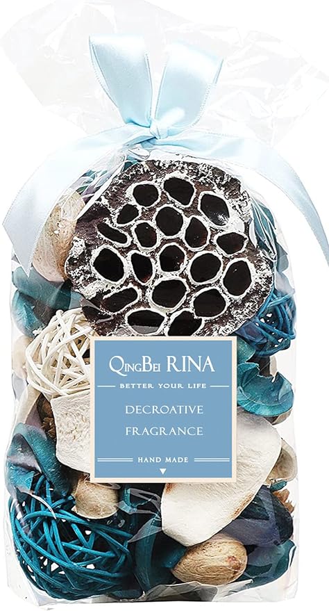 Qingbei Rina Potpourri Bags, Ocean Breeze Scented Potpourri Bowl Filler,Beach Coastal Blue Vase Filler,Home Fragrance Sachet of Petal,Bathroom Decor,9.9 Oz