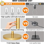 Nintiue Dimmable Floor Lamp - 3 Lights Gold Floor Lamps for Living Room with Black Shades & Heavy Base, Mid Century Tree Floor Lamp for Bedroom Office, 3 LED Bulbs Included