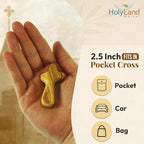 Holy Land Market Pocket Crosses - 50, 2.5 Inch Handmade Jerusalem Crucifix with Certificates & Lord Prayer Card - Holy Land Olive Wood Cross (50 Olive Wood Crosses from the Holy Land)