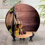 Ceramic Plates, Wine Decorative Ceramic Plates, Still Life of Wine with Wooden Keg Rustic, 8 Inch, Household Plates Decorative, Brown Green Light Brown