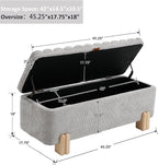 Kmax 45" Storage Bench Velvet Entryway Bench Upholstered Ottoman Bench with Wavy Top & Safty Hinge for Bedroom Living Room Hallway, Grey