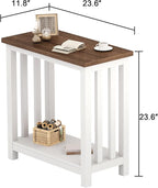 ChooChoo Farmhouse End Tables Set of 2, Narrow Side Tables for Small Spaces, Night Stands with Storage Shelf for Living Room and Bedroom, White and Brown