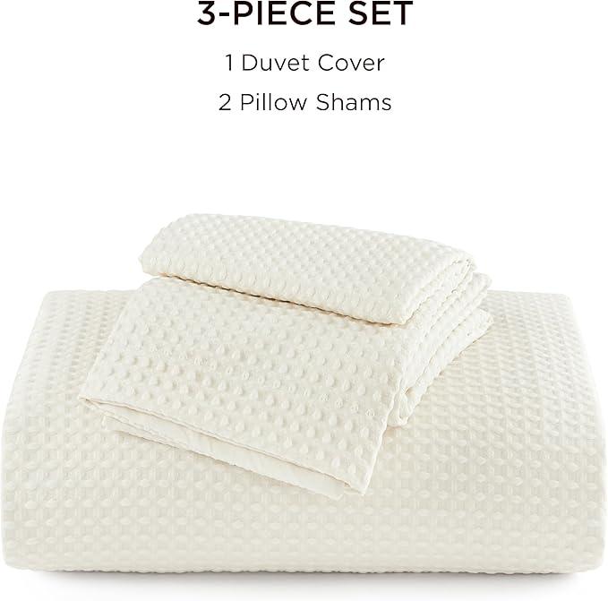 Bedsure Luxury Waffle Duvet Cover King Size - Textured Duvet Cover Set, Soft, Breathable Bedding Set (104"x90") with 2 Pillow Shams for All Season, Irovy White, Comforter Not Included