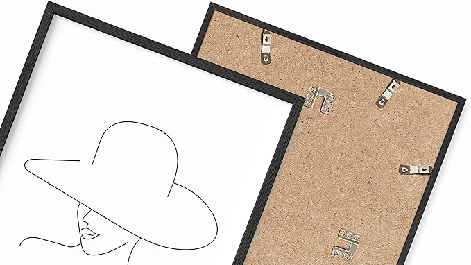 Elegant Woman in Hat Wall Art Minimalist Feminine Profile Continuous Line Drawing 12x16 Inch Oak Wood Black Framed Chic Fashion Print for Vanity Bedroom