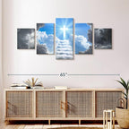 Elephant Stock Stairway To Jesus Christ Wall Art Multi Piece Canvas - 5 Panel Christian Pictures Decor - Digital Design Canvas Print - Christian Wall Decor - 55" X 24"