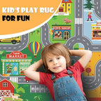 Car Rugs for Kids Toy Cars,Kids Play Rug with Non-Silp Backing, City Road Carpet for Playroom Bedroom Boys, Car Track Map Playmat - 9'2" x 6'7" (Rectangular)