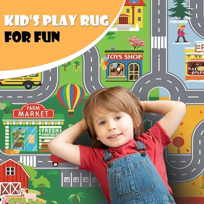 Car Rugs for Kids Toy Cars,Kids Play Rug with Non-Silp Backing, City Road Carpet for Playroom Bedroom Boys, Car Track Map Playmat - 9'2" x 6'7" (Rectangular)
