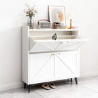Shoe Storage Cabinet for Entryway with 2 Flip Drawers, Metal Slim Narrow Shoe Cabinet, Freestanding Hidden Shoe Organizer for Foyer, Hallway, Entryway - White